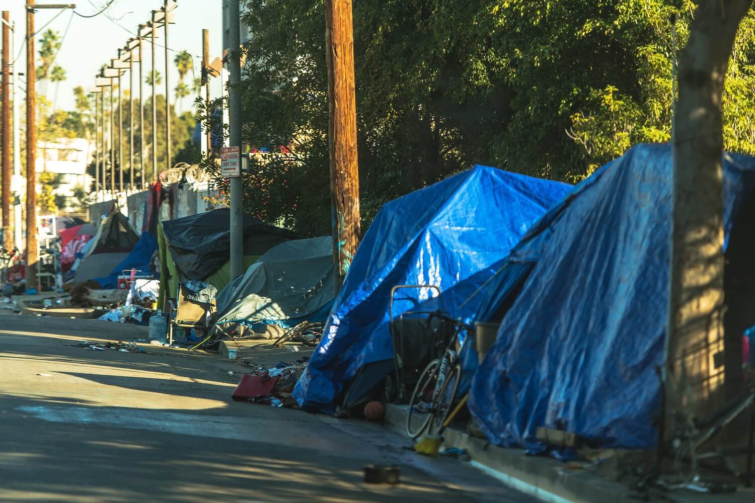 Homeless tents on sidewalk