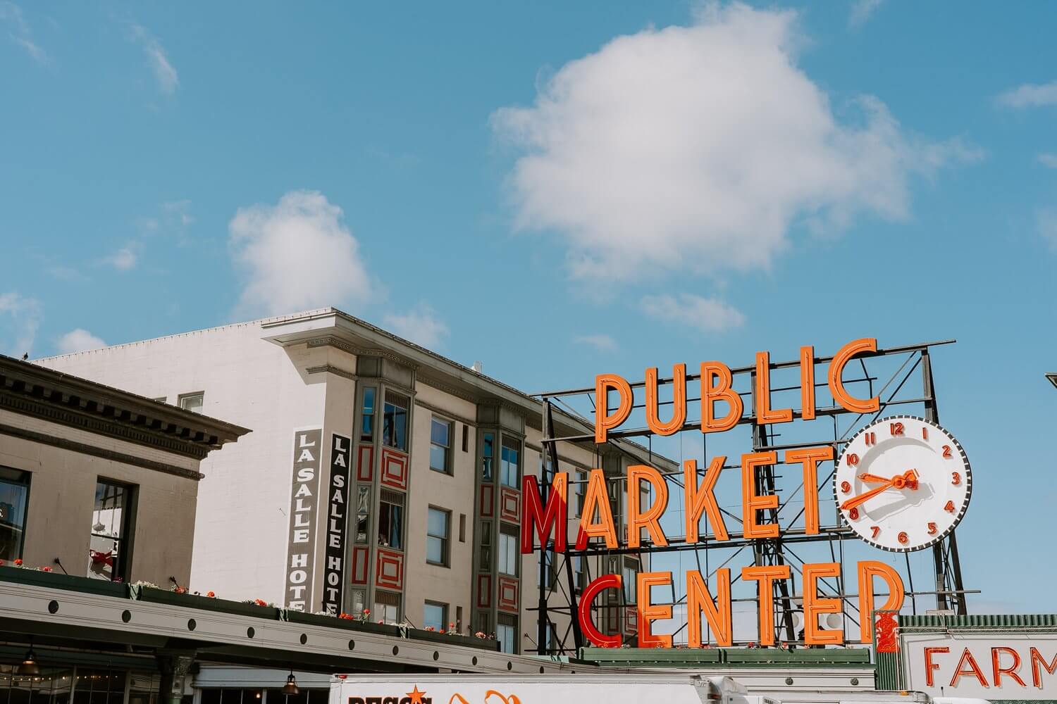 Neon sign at Public Market Center in Seattle