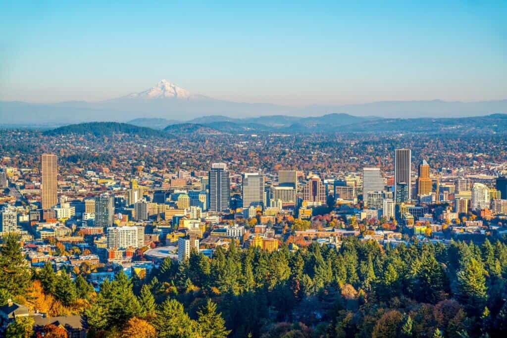 Distant view of Portland, Oregon