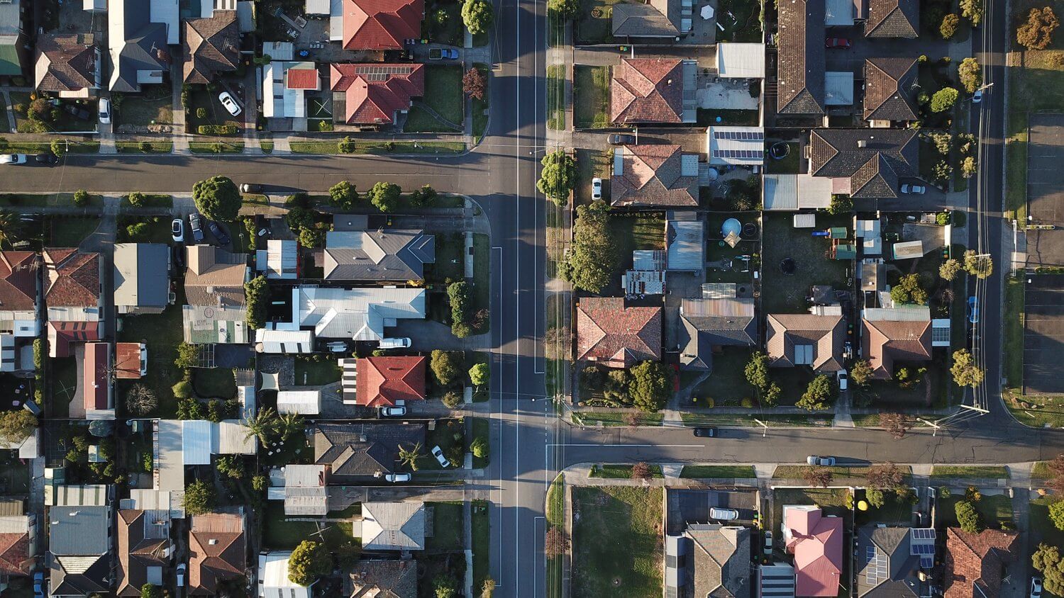 Overhead view of urban neighborhood
