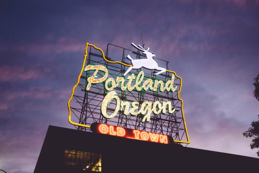 Portland, Oregon White Stag neon sign